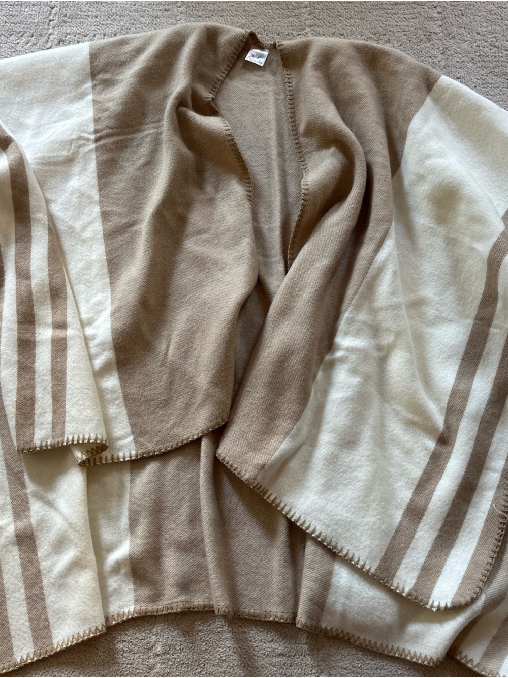 Panache Striped Open-Front Poncho in Cream and Tan